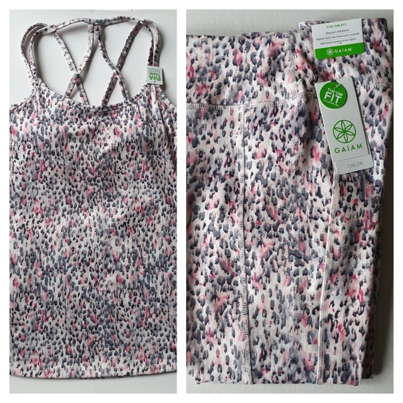 Gaiam Claire Print Matching Active Lana Bra Tank S & Whitney Capri Leggings MD - Picture 15 of 15